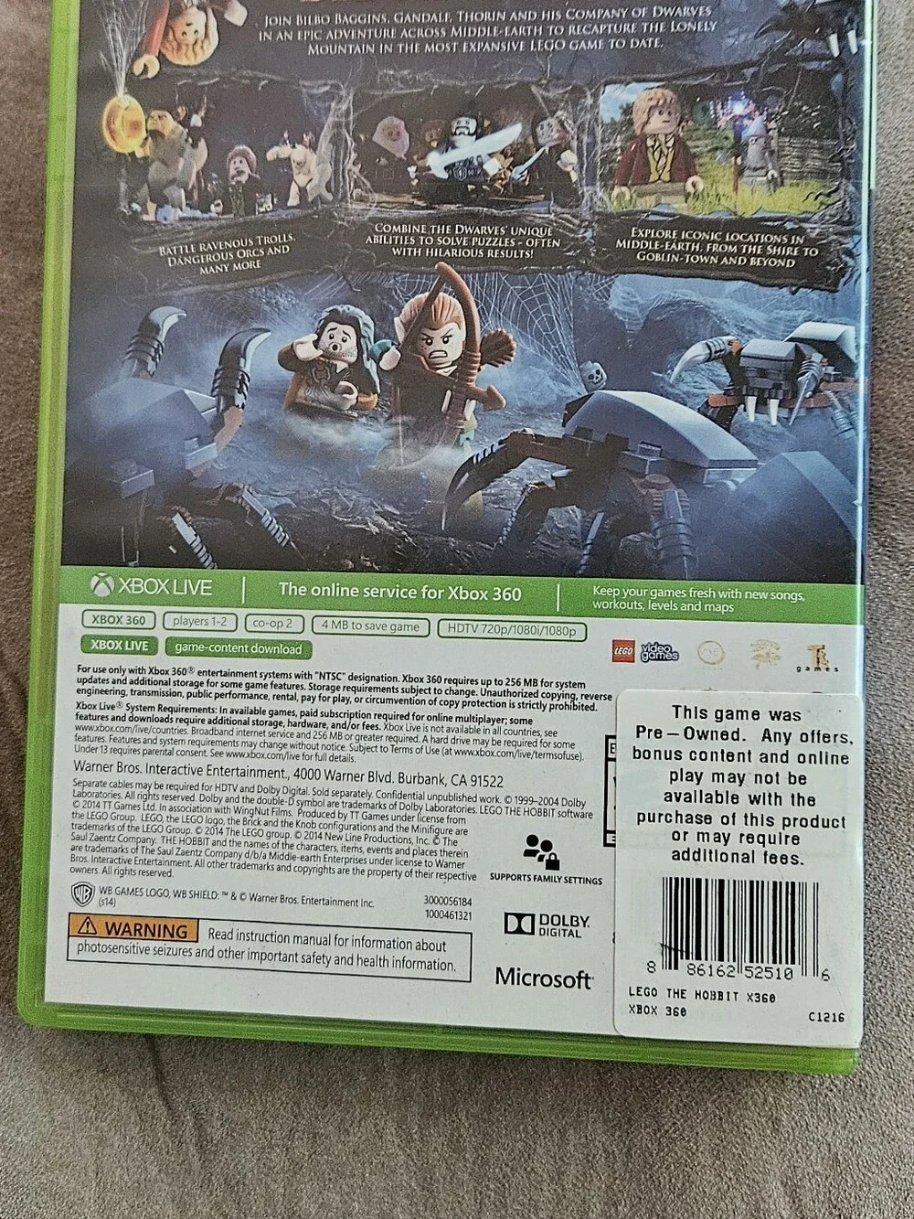 Lego The Hobbit Xbox 360 Game Case & Manual